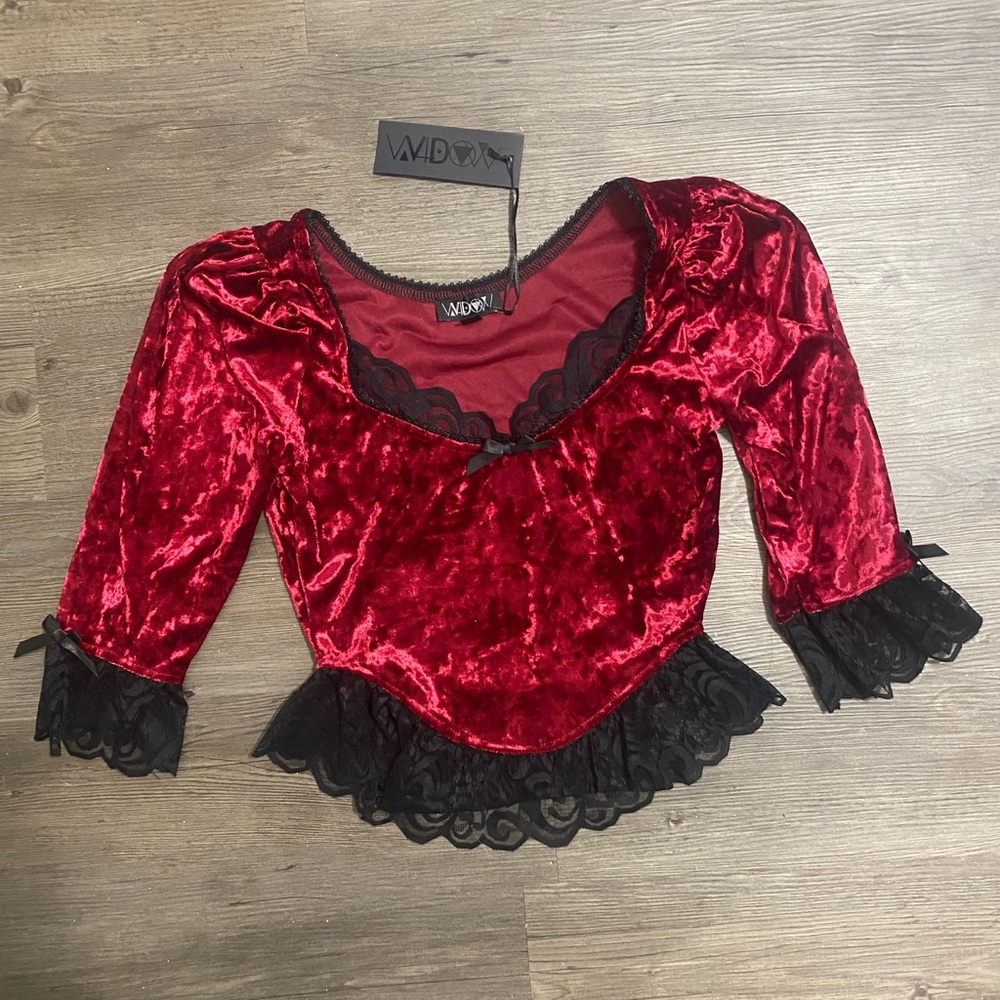 NWT Dolls Kill / Widow Red Dim The Light Velvet Bustier Top